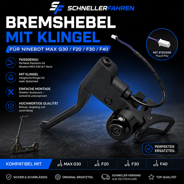 2-in-1 Bremshebel mit Klingel für Ninebot G30 / F20 / F25 / F30 / F2 Plus & Xiaomi M365